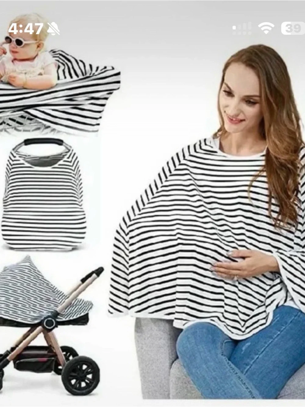 Striped Black & White Nursing/Bib Cover - Kefee KoI